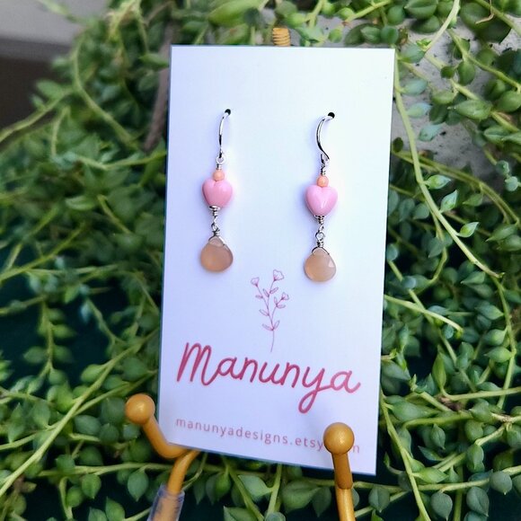 Heart Earrings with Semi-Precious Stones - Pink, Purple, Aqua, Blue - Picture 10 of 14